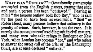 “What is an ‘Outlaw?’,” San Francisco (CA) Evening Bulletin, March 29, 1859