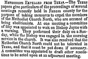 “Methodists Expelled From Texas,” Charleston (SC) Mercury, April 18, 1859