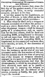 “Carrying Concealed Weapons a Criminal Offense,” Newark (OH) Advocate, April 27, 1859