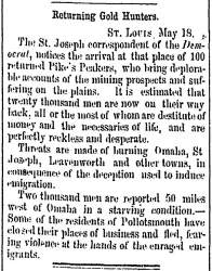 “Returning Gold Hunters,” Milwaukee (WI) Sentinel, May 20, 1859