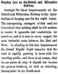 “Sleeping Cars on the Detroit and Milwaukee Railway,” Milwaukee (WI) Sentinel, June 15, 1859