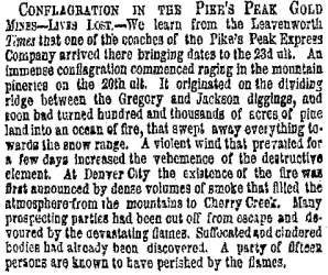 “Conflagration in the Pike’s Peak Goldmines,” New York Herald, July 17, 1859