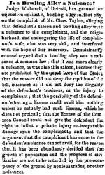 “Is a Bowling Alley a Nuisance?,” Chicago (IL) Press and Tribune, September 26, 1859