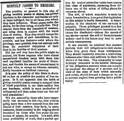 “Monthly Passes to Negroes,” New Orleans (LA) Picayune, October 22, 1859