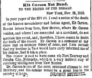 “Kit Carson Not Dead,” New York Herald, November 29, 1859
