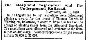 "The Maryland Legislature and the Underground Railroad," New York Herald, January 19, 1860