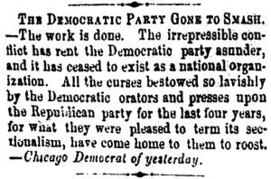 “The Democratic Party Gone To Smash,” Milwaukee (WI) Sentinel, May 2, 1860