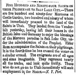 “Five Hundred and Ninety-Four Saints on Their Pilgrimage to Salt Lake City,” Cleveland (OH) Herald, May 7, 1860