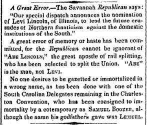 "A Great Error," Charleston (SC) Courier, May 22, 1860