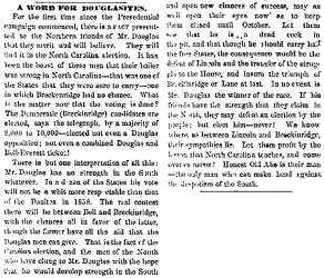 “A Word For Douglasites,” Chicago (IL) Press and Tribune, August 6, 1860