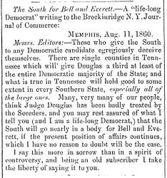 “The South for Bell and Everett,” Fayetteville (NC) Observer, August 20, 1860
