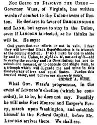 "Not Going to Dissolve the Union," Milwaukee (WI) Sentinel, August 21, 1860