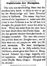 "California for Douglas," (Montpelier) Vermont Patriot, August 25, 1860