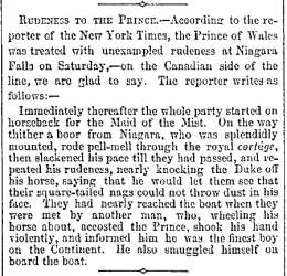 "Rudeness to the Prince," Boston (MA) Advertiser, September 18, 1860