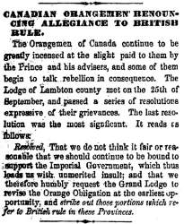 “Canadian Orangemen Renouncing Allegiance to British Rule,” Cleveland (OH) Herald, October 6, 1860