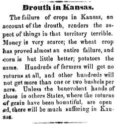"Drouth in Kansas," Ripley (OH) Bee, October 18, 1860