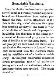 “Remarkable Unanimity,” (Jackson) Mississippian, November 9, 1860