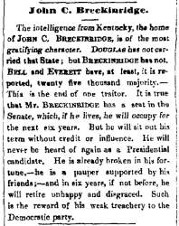 “John C. Breckinridge,” (Montpelier) Vermont Patriot, November 10, 1860