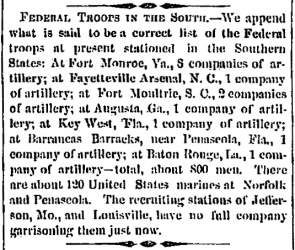 "Federal Troops in the South," Charleston (SC) Mercury, November 20, 1860