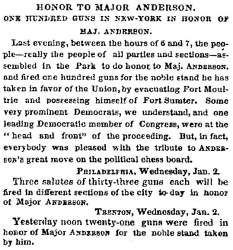 “Honor to Major Anderson,” New York Times, January 3, 1861