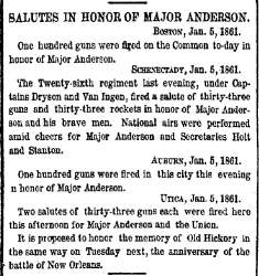 “Salutes in Honor of Major Anderson,” New York Herald, January 6, 1861
