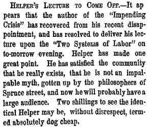 “Helper’s Lecture to Come Off,” New York Herald, January 13, 1861