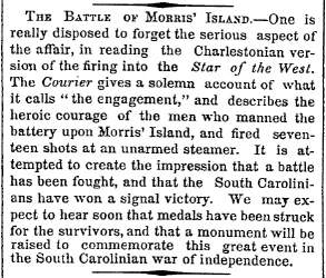 “The Battle of Morris’ Island,” New York Times, January 19, 1861