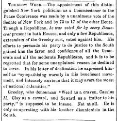 “Thurlow Weed,” Fayetteville (NC) Observer, February 14, 1861