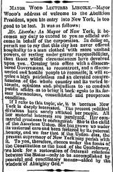 “Mayor Wood Lectures Lincoln,” Charleston (SC) Mercury, February 25, 1861