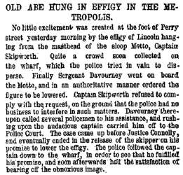 “Old Abe Hung in Effigy in the Metropolis,” New York Herald, February 26, 1861