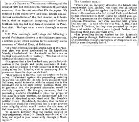 “Lincoln’s Flight to Washington,” Fayetteville (NC) Observer, February 28, 1861