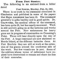 “From Fort Sumter,” New York Times, March 1, 1861