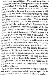 "The Inaugural Address," Fayetteville (NC) Observer, March 7, 1861