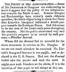 “The Policy of the Administration,” (Montpelier) Vermont Patriot, March 30, 1861