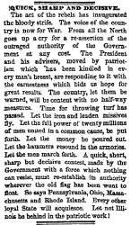 “Quick, Sharp, and Decisive,” Chicago (IL) Tribune, April 15, 1861