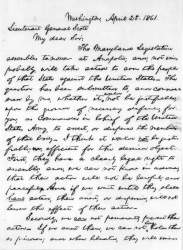 Abraham Lincoln to Winfield Scott, April 25, 1861 (Page 1)