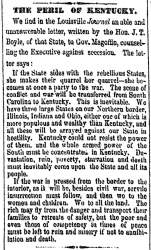 “The Peril of Kentucky,” Cleveland (OH) Herald, May 3, 1861