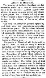 “Affairs in Maryland,” New York Times, May 5, 1861