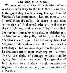 “The Day of Election,” Richmond (VA) Dispatch, May 22, 1861