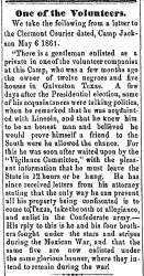“One of the Volunteers,” Ripley (OH) Bee, May 23, 1861