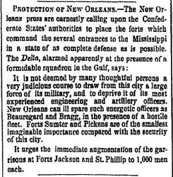“Protection of New Orleans,” San Francisco (CA) Evening Bulletin, May 24, 1861