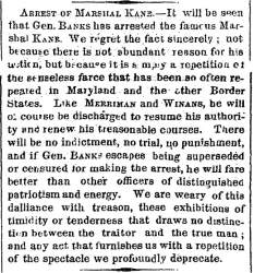 “Arrest of Marshal Kane,” New York Times, June 28, 1861