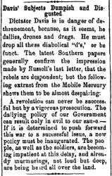 “Davis’ Subjects Dumpish and Disgusted,” Chillicothe (OH) Scioto Gazette, July 2, 1861