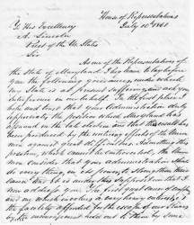 Charles B. Calvert to Abraham Lincoln, July 10, 1861 (Page 1)