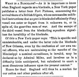 “What is a Blockade?,” Fayetteville (NC) Observer, July 25, 1861