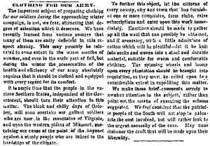 “Clothing For Our Army,” Memphis (TN) Appeal, August 8, 1861