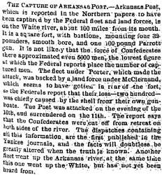 “The Capture of Arkansas Post,” Savannah (GA) Morning News, January 27, 1863