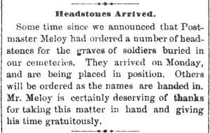 "Headstones Arrived," Carlisle (PA) Herald, May 25, 1882