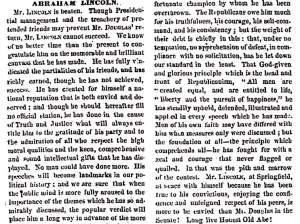 “Abraham Lincoln,” Chicago (IL) Press and Tribune, November 10, 1858