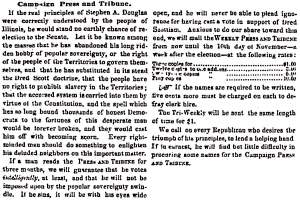 “Campaign Press and Tribune,” Chicago (IL) Press and Tribune, August 10, 1858